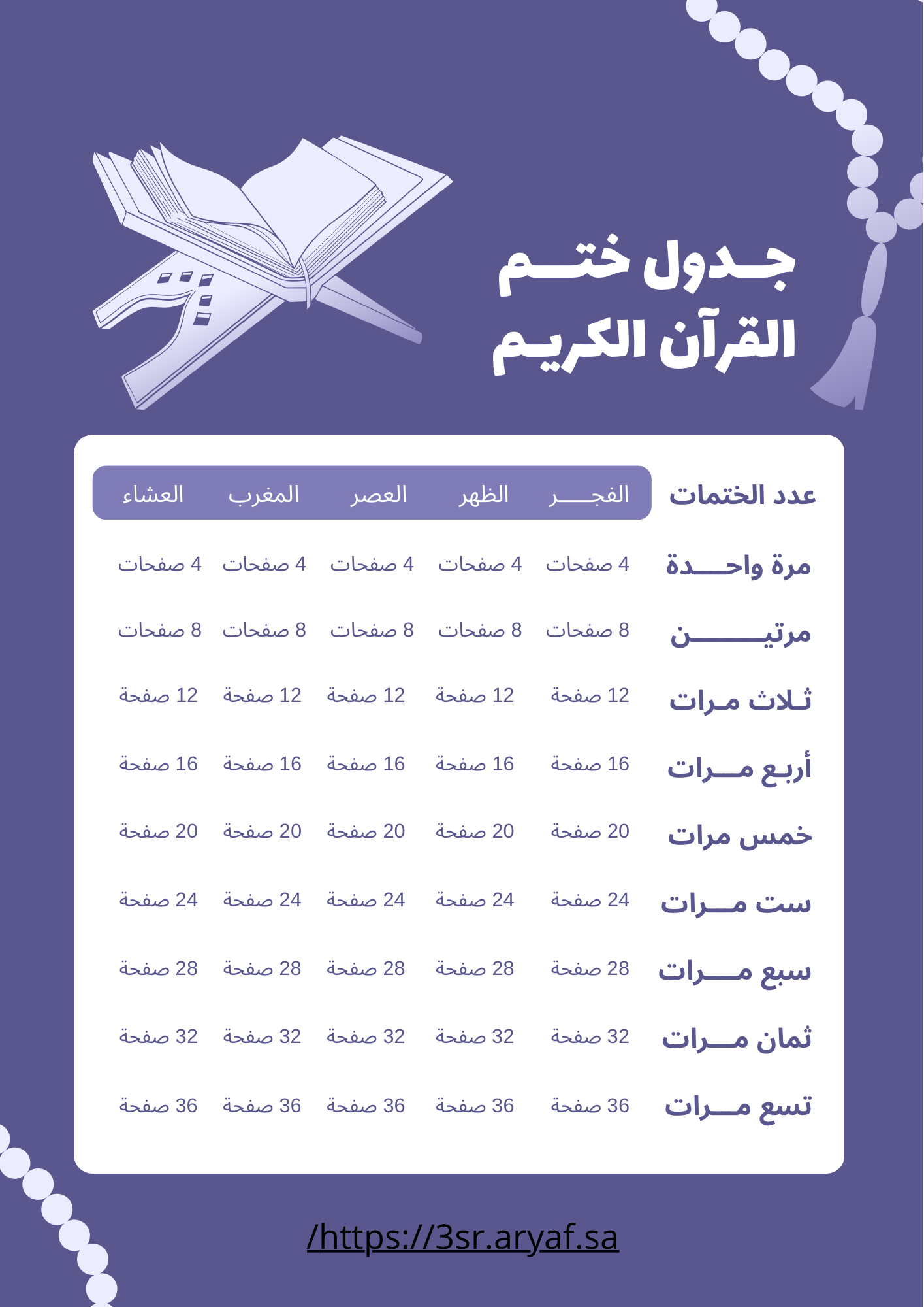 جدول ختم القرآن الكريم