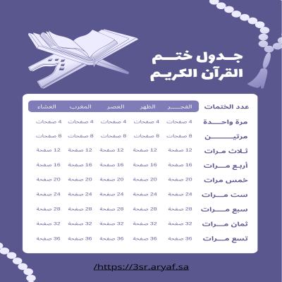 جدول ختم القرآن الكريم